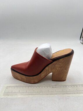 FSJ Rust Brown Leather-Look Pointed Toe Platform Mules
